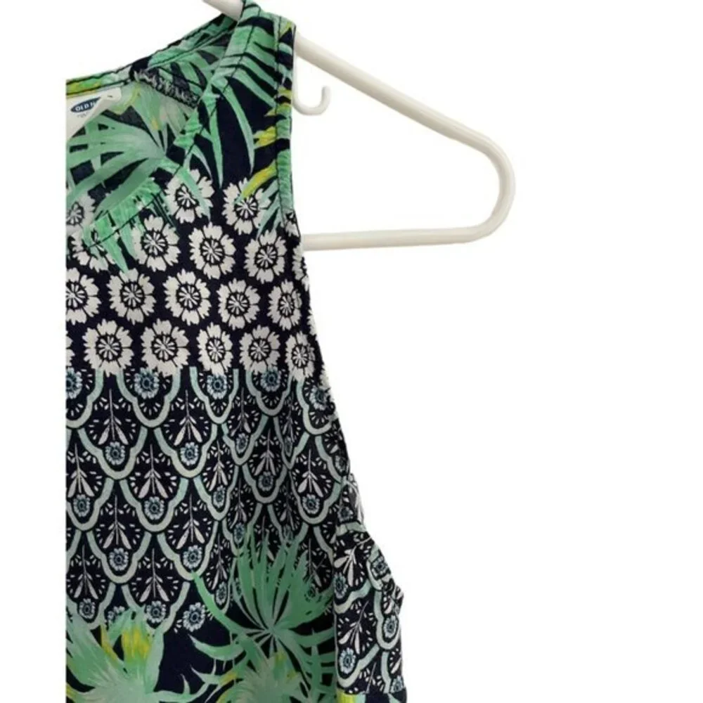 Old Navy Womens Sleeveless Tropical Floral‎ Mixed Print Tank Top Green Navy